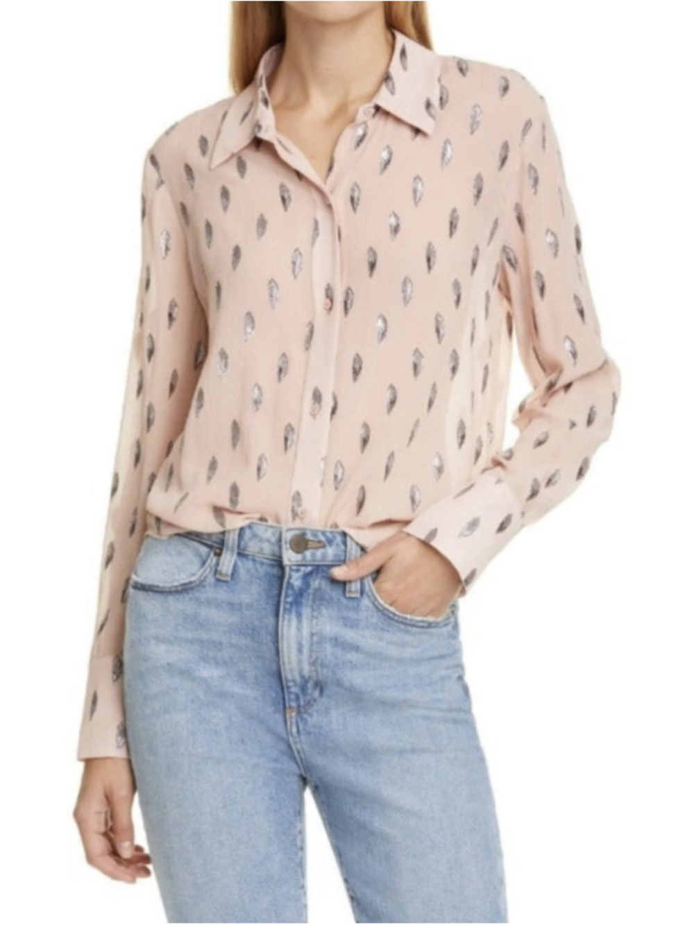 Equipment Sedienne Metallic Leaves Silk Blend Blouse Pink Size S